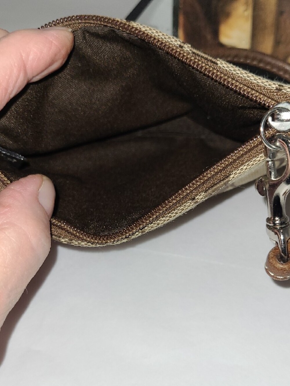 Coach Brown and Beige Signature Canvas Wristlet - Picture 4 of 5